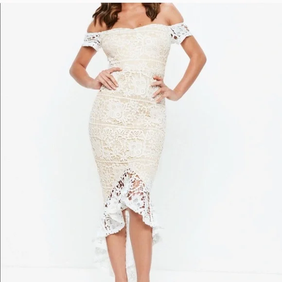 Missguided | Dresses | Missguided White Lace Fishtail Dress Womens Size 6 |  Poshmark